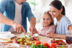 A family enjoying healthy food and snack.
